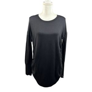 Athleta Womens Sz M Drishti Ruched Tunic Sweatshirt Modal Blend Athleisure Black